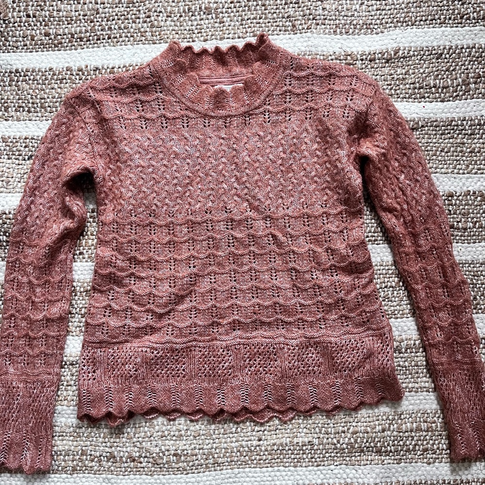 Fat Face Women's Pointelle Jumper Pullover Sweater US Size 4, Orange Rust Wool